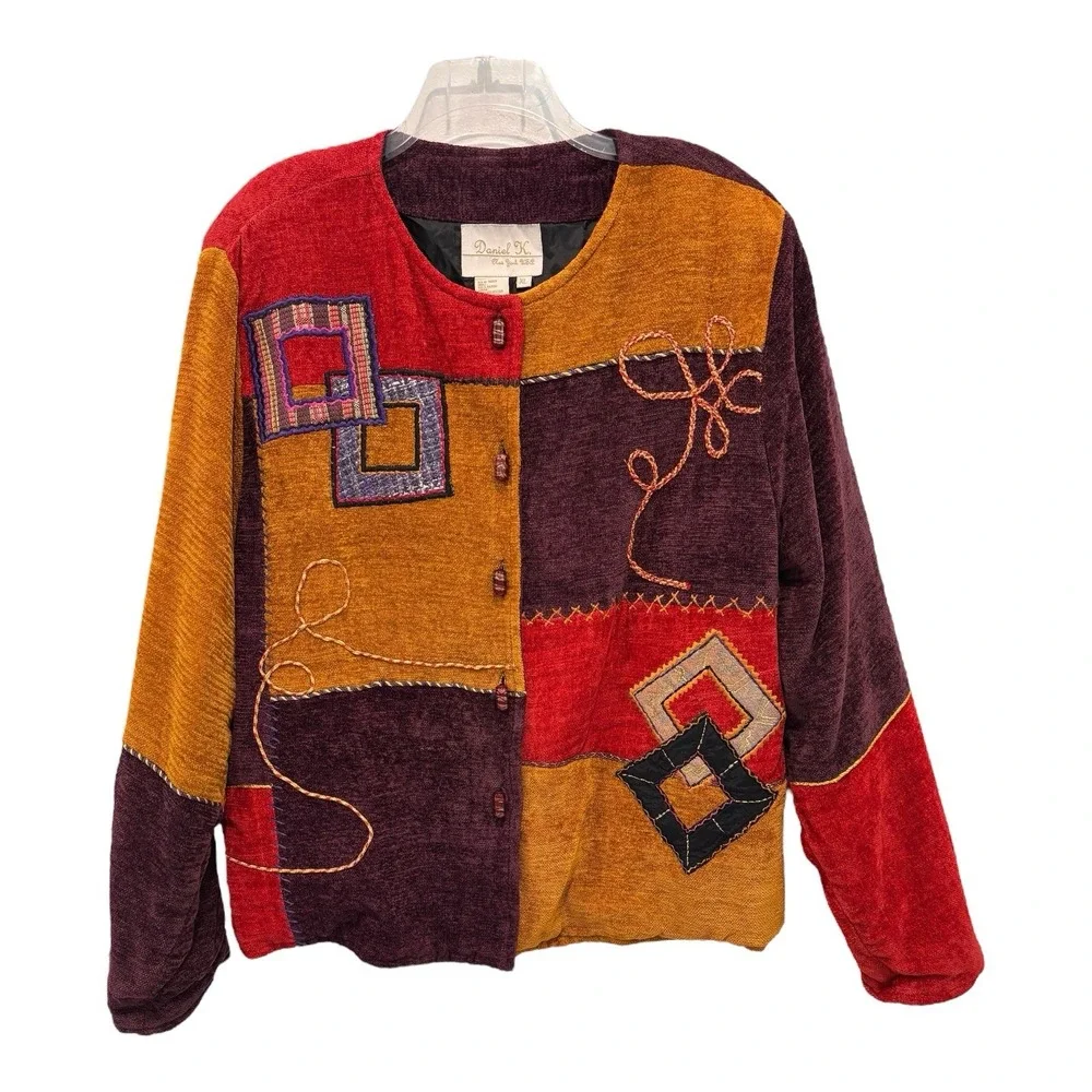 Daniel K Jacket Womens XL Multicolor Patchwork Wearable Art Abstract Geometric